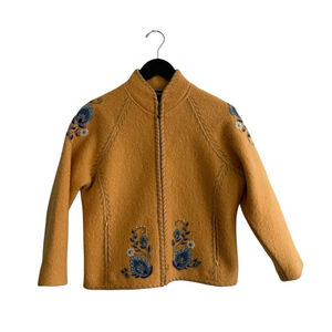 Vintage Icelandic Design Boiled Wool Embroidered Jacket Size Small
